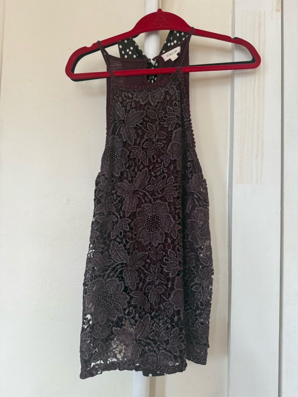 Women’s Burgundy with Silver Sparky Lace Halter Tank Top Fully Lined Poet core